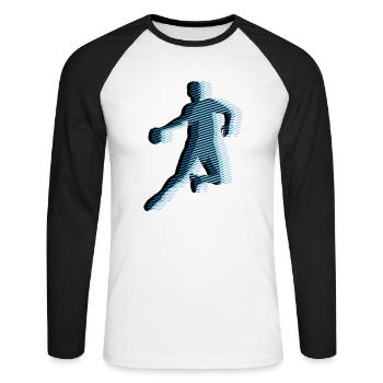 HANDBALL Streifenraster 3C - Unisex Baseballshirt langarm - Weiß/Schwarz - Vorne - Nik (191cm)
