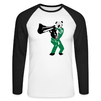 shooting panda - Unisex Baseballshirt langarm - Weiß/Schwarz - Vorne - Nik (191cm)