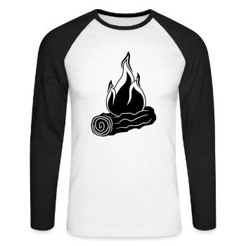 tronc branche bois forêt arbre bois gravé forêt feu son - T-shirt baseball manches longues Homme - blanc/noir - Devant - Nik (191cm)