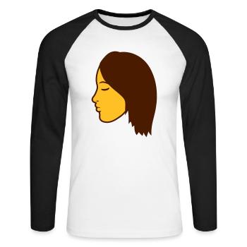 gesicht kopf weiblich frau girl maedchen huebsch s - Unisex Baseballshirt langarm - Weiß/Schwarz - Vorne - Nik (191cm)