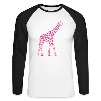 Couleur Rose Girafe Afrique Savannah Motif Design - T-shirt baseball manches longues Homme - blanc/noir - Devant - Nik (191cm)
