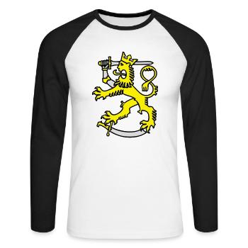 symbole finlandais drapeau au lion de Finlande - T-shirt baseball manches longues Homme - blanc/noir - Devant - Nik (191cm)
