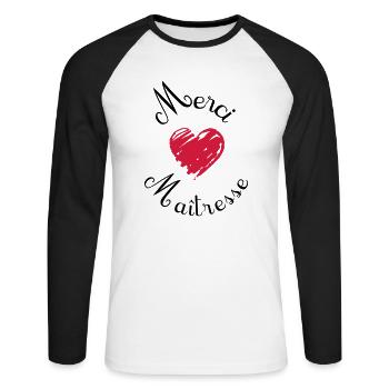 merci maîtresse cadeau fin année - Unisex Baseballshirt langarm - Weiß/Schwarz - Vorne - Nik (191cm)