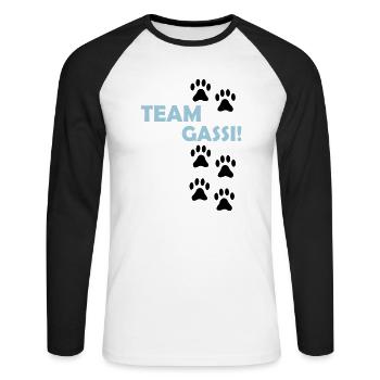 (team_gassi_02) - Unisex Baseballshirt langarm - Weiß/Schwarz - Vorne - Nik (191cm)