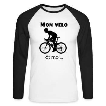 mon velo et moi - T-shirt baseball manches longues Homme - blanc/noir - Devant - Nik (191cm)