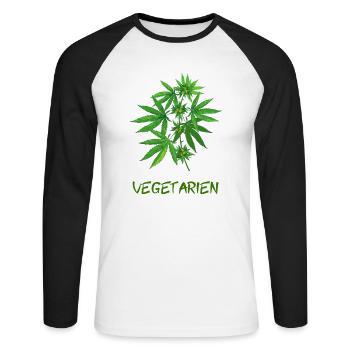 vegetarien cannabis - T-shirt baseball manches longues Homme - blanc/noir - Devant - Nik (191cm)