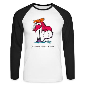 Je pompe donc je suis... - T-shirt baseball manches longues Homme - blanc/noir - Devant - Nik (191cm)