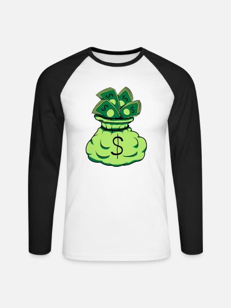 Geld Sack Scheine - Unisex Baseballshirt langarm - Weiß/Schwarz
