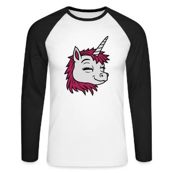 Head happy comic unicorn - Unisex Long Sleeve Baseball T-Shirt - white/black - Front - Nik (191cm)