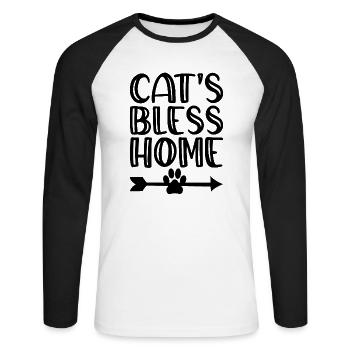 Cats Bless Home - T-shirt baseball manches longues Homme - blanc/noir - Devant - Nik (191cm)