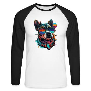 Head of dog in bright colors with sunglasses - Unisex Long Sleeve Baseball T-Shirt - white/black - Front - Nik (191cm)