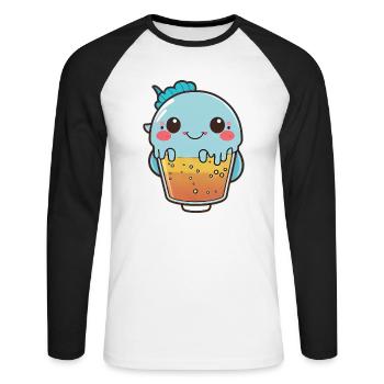 Kawaii Cute Happy Colorful Fish Bubble Tea - Unisex Long Sleeve Baseball T-Shirt - white/black - Front - Nik (191cm)