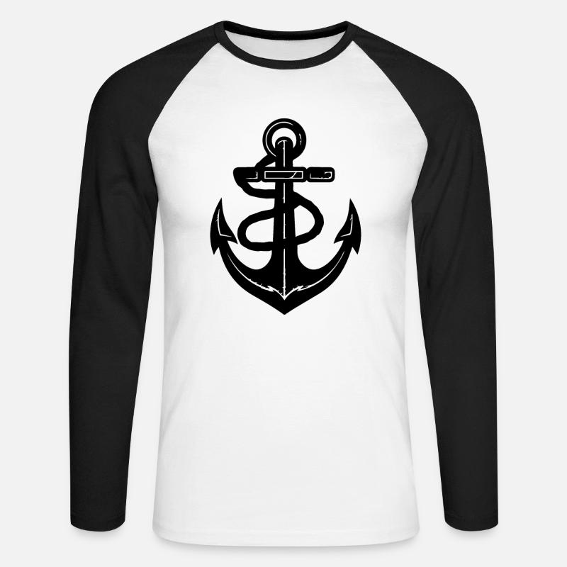 Anker Boot Schiff Nautik - Unisex Baseballshirt langarm - Weiß/Schwarz