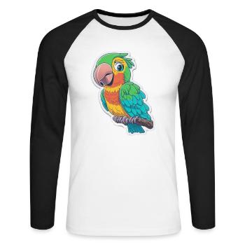 Paarot Papagei Vogel Bund Comic Cartoon - Unisex Baseballshirt langarm - Weiß/Schwarz - Vorne - Nik (191cm)