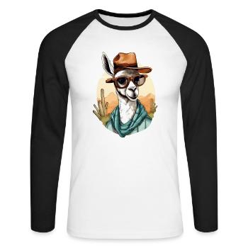 Goki the lama - Unisex Long Sleeve Baseball T-Shirt - white/black - Front - Nik (191cm)