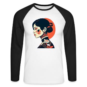 Geisha Tattoo Girl - Unisex Baseballshirt langarm - Weiß/Schwarz - Vorne - Nik (191cm)