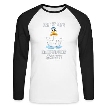 Das ist mein freundliches Gesicht Lustig Humor - Unisex Baseballshirt langarm - Weiß/Schwarz - Vorne - Nik (191cm)
