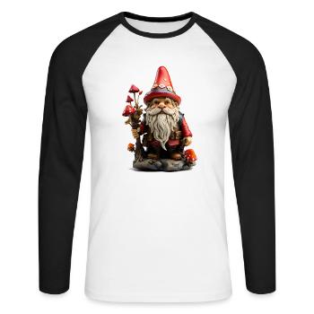 Gartenzwerg mit roter Mütze - Unisex Baseballshirt langarm - Weiß/Schwarz - Vorne - Nik (191cm)