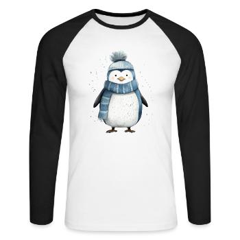 Penguin Tee: Playful Arctic Charm - Unisex Long Sleeve Baseball T-Shirt - white/black - Front - Nik (191cm)