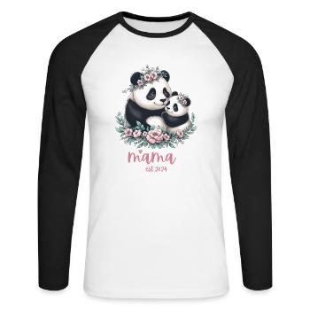 Mama est 2024 I Panda Bear Maman I Première fois maman - T-shirt baseball manches longues Homme - blanc/noir - Devant - Nik (191cm)