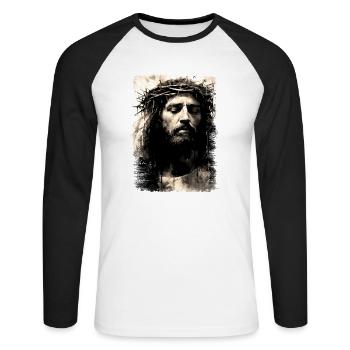 Jésus Bible Religion Chrétienne Croix Chrétienne Chrétienne - T-shirt baseball manches longues Homme - blanc/noir - Devant - Nik (191cm)