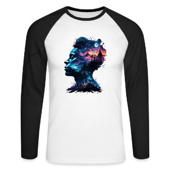 Silhouette / Forêt / Portrait / Arbres / Personne - T-shirt baseball manches longues Homme - blanc/noir - Devant - Nik (191cm)