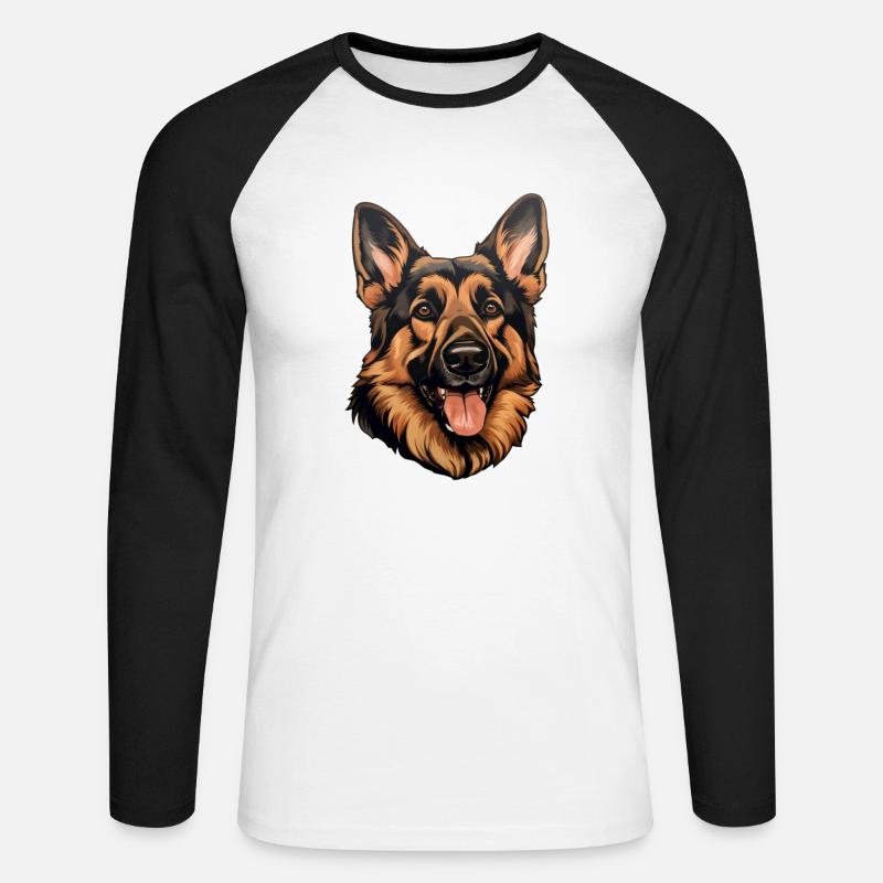 Deutscher Schäferhund Kopf - Unisex Baseballshirt langarm - Weiß/Schwarz