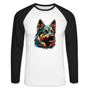 Hund / Tier / Haustier / Fellnase / Schäferhund - Unisex Baseballshirt langarm - Weiß/Schwarz - Vorne - Nik (191cm)