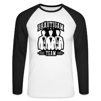 Team Bräutigam Hochzeit - Unisex Baseballshirt langarm - Weiß/Schwarz - Vorne - Nik (191cm)