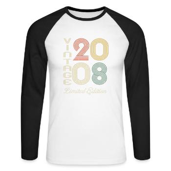 2008 Anniversaire Né en 2008 vintage Rétro. Editio - T-shirt baseball manches longues Homme - blanc/noir - Devant - Nik (191cm)