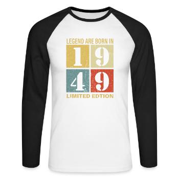 Original Calendrier 1949 Vintage anniversaire rétr - T-shirt baseball manches longues Homme - blanc/noir - Devant - Nik (191cm)