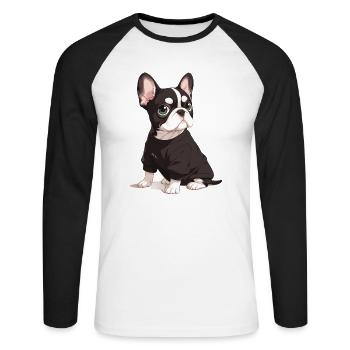 Niedliche Bulldogge Mops Hund - Unisex Baseballshirt langarm - Weiß/Schwarz - Vorne - Nik (191cm)