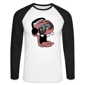 DJ Gesicht Lustig Lachen Sonnenbrille Party Musik - Unisex Baseballshirt langarm - Weiß/Schwarz - Vorne - Nik (191cm)