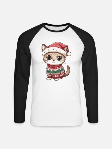 Cat Christmas Comic - Unisex Long Sleeve Baseball T-Shirt - white/black