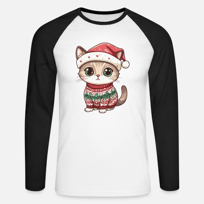 Katze Weihnachten Comic - Unisex Baseballshirt langarm - Weiß/Schwarz