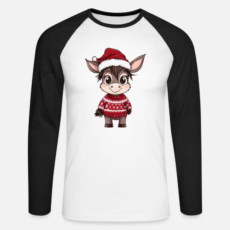 Esel Weihnachten Comic - Unisex Baseballshirt langarm - Weiß/Schwarz