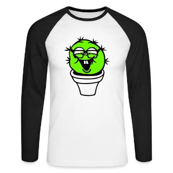 Kaktus Nerd Gesicht Stachelig Hornbrille Cool Geek - Unisex Baseballshirt langarm - Weiß/Schwarz - Vorne - Nik (191cm)