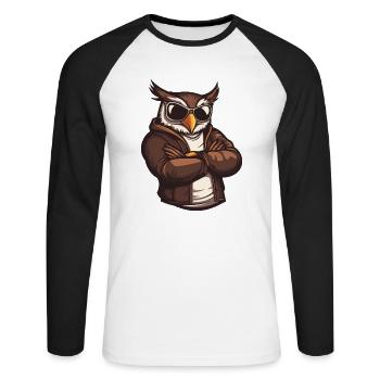 Eule Comic Cool - Unisex Baseballshirt langarm - Weiß/Schwarz - Vorne - Nik (191cm)