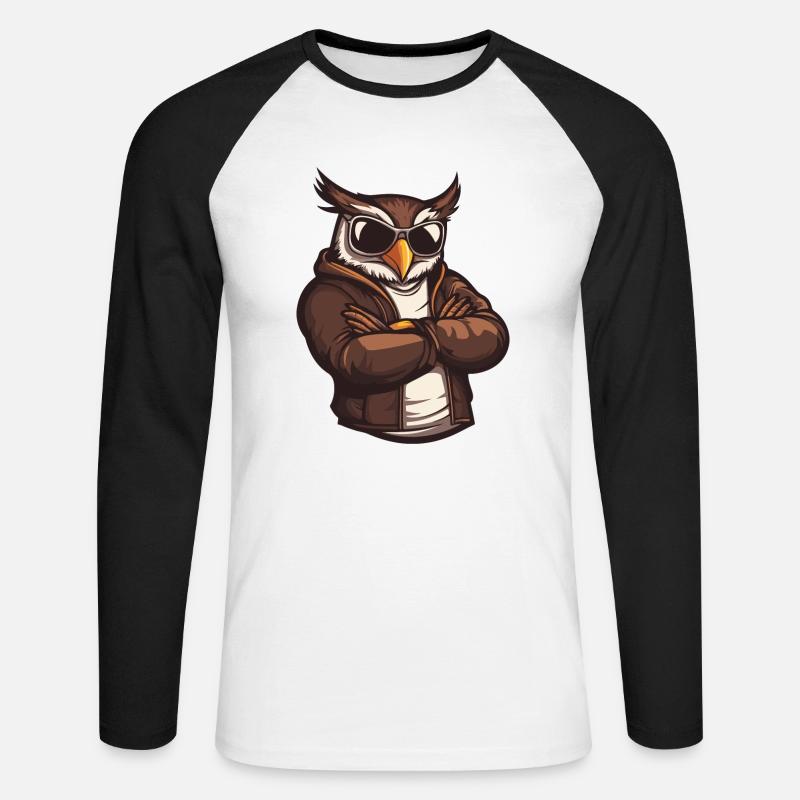Owl Comic Cool - Unisex Long Sleeve Baseball T-Shirt - white/black