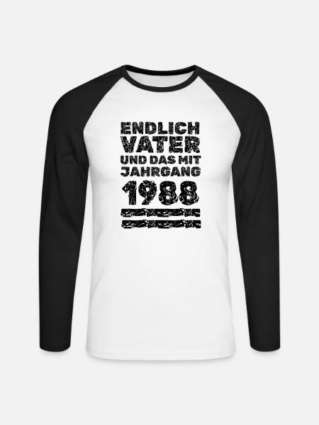 Geboren 1988 - Unisex Baseballshirt langarm - Weiß/Schwarz