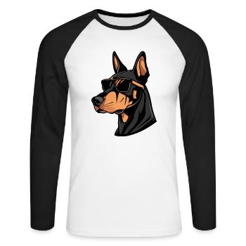 Dobermann Hund Tier - Unisex Baseballshirt langarm - Weiß/Schwarz - Vorne - Nik (191cm)
