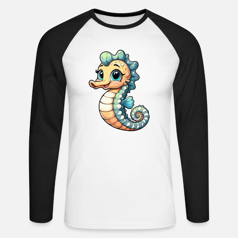 Mädchen Seepferdchen - Unisex Baseballshirt langarm - Weiß/Schwarz