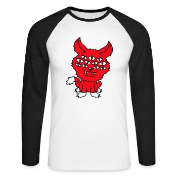 Cat Demon Many Eyes Devil Hell Evil Monster - Unisex Long Sleeve Baseball T-Shirt - white/black - Front - Nik (191cm)