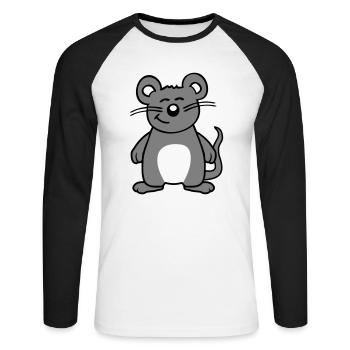 Maus Mäuschen Süße Kleine Ratte Nager Freundlich - Unisex Baseballshirt langarm - Weiß/Schwarz - Vorne - Nik (191cm)