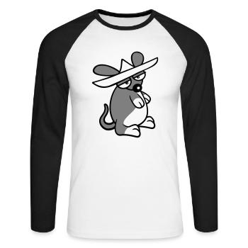 Maus großer Hut Sombrero Traurig Müde Gelangweilt - Unisex Baseballshirt langarm - Weiß/Schwarz - Vorne - Nik (191cm)