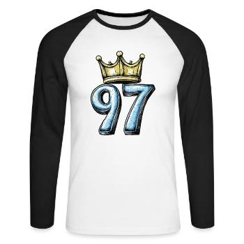 97 Zahl Krone - Unisex Baseballshirt langarm - Weiß/Schwarz - Vorne - Nik (191cm)