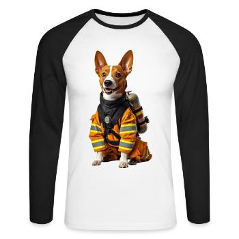 Basenji - Unisex Baseballshirt langarm - Weiß/Schwarz - Vorne - Nik (191cm)