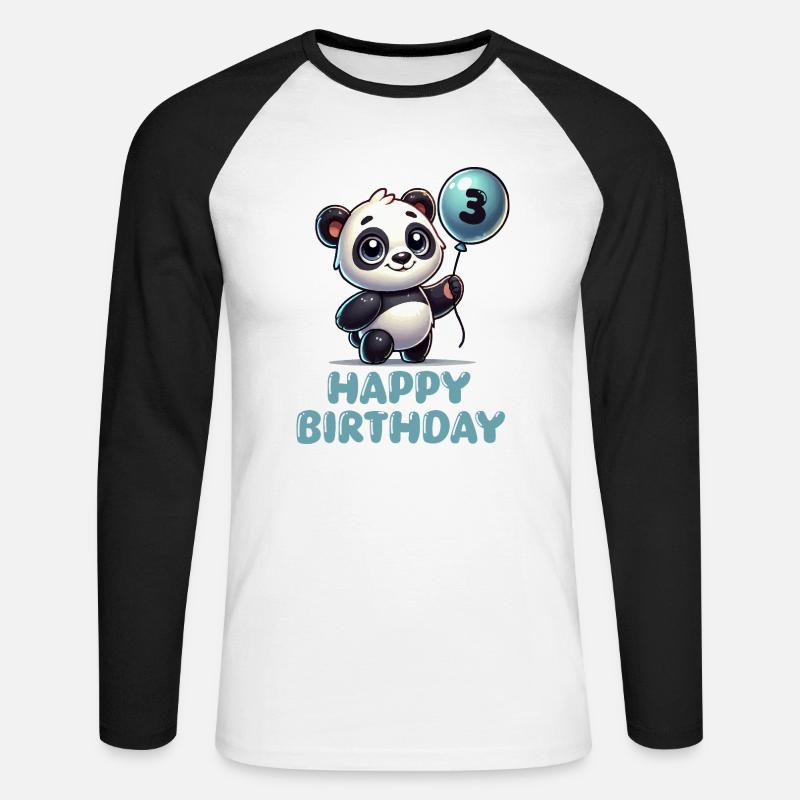 panda comic ballon birthday 3 - Unisex Baseballshirt langarm - Weiß/Schwarz