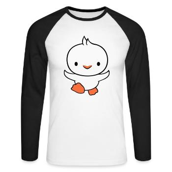 Ente rennt schnell will fliegen niedlich flattern - Unisex Baseballshirt langarm - Weiß/Schwarz - Vorne - Nik (191cm)