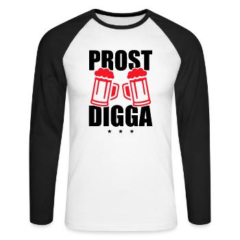 Prost Digga Bier - Unisex Baseballshirt langarm - Weiß/Schwarz - Vorne - Nik (191cm)